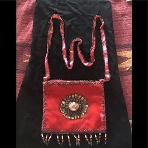 Red velvet beaded bag